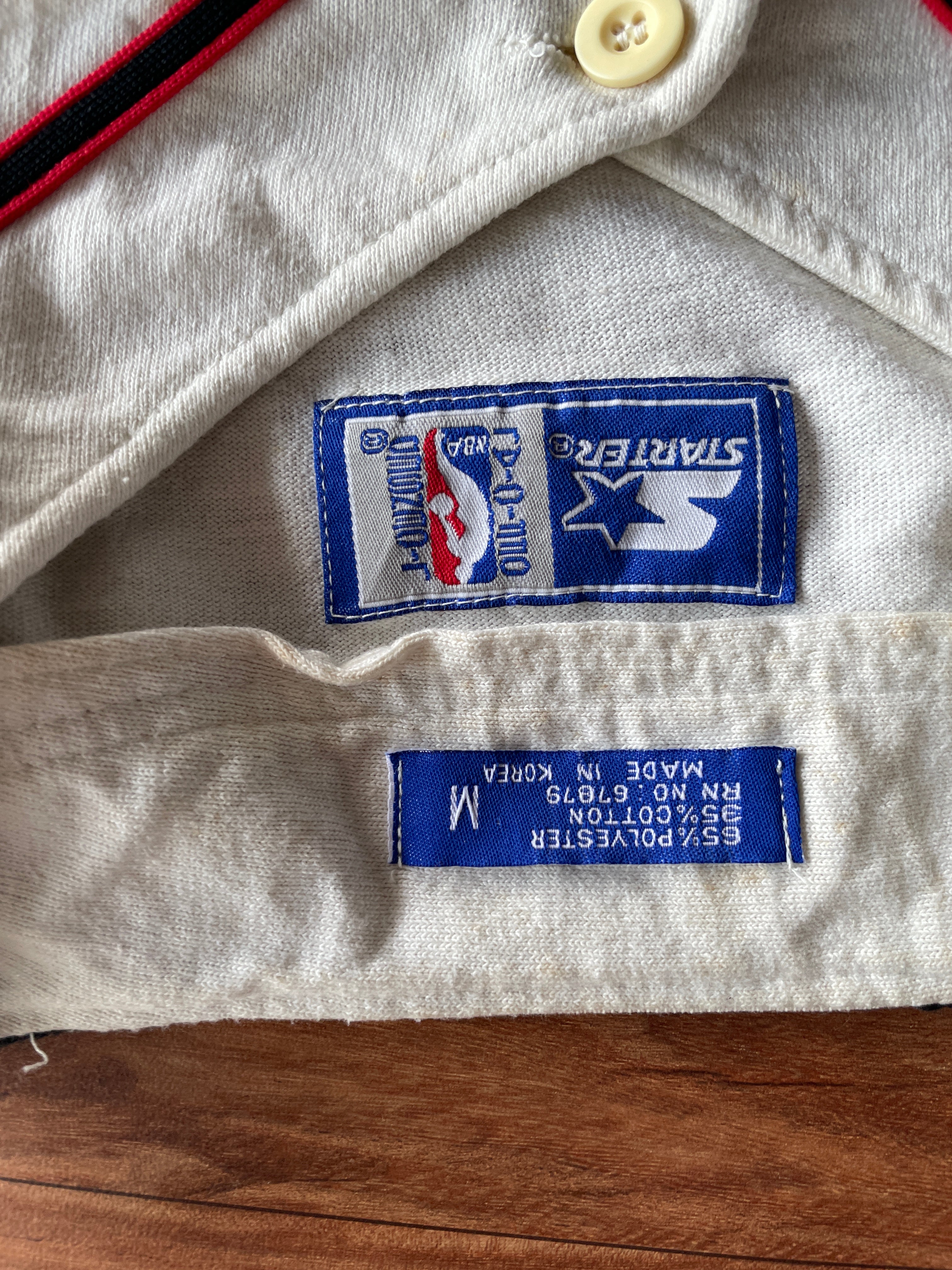Chicago Bulls Jersey (VTG) - White Script Baseball Jersey by Starter - Men's MED