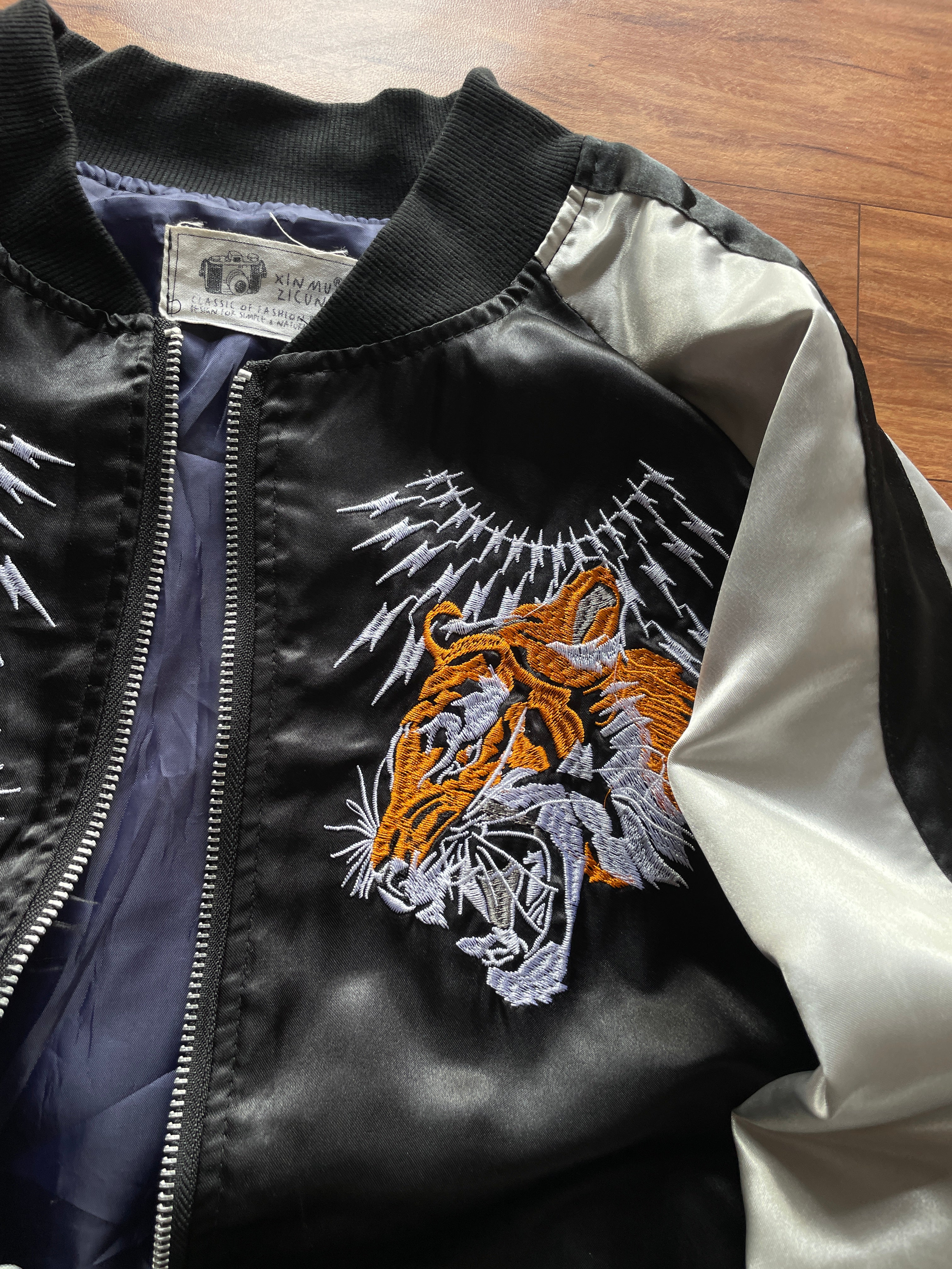 satin bomber-style souvenir jacket