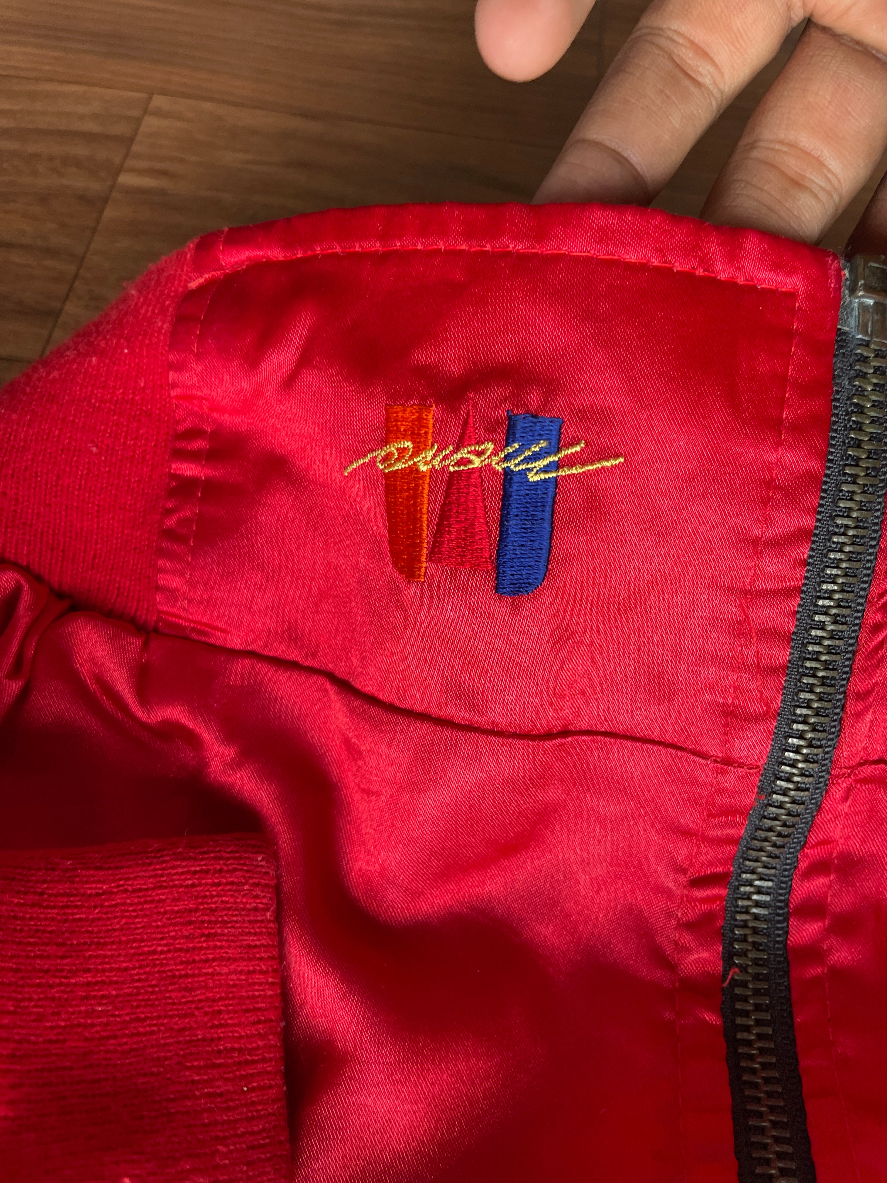 vintage red Bomb  satin bomber jacket